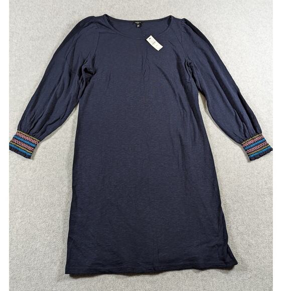 Talbots Women Dress Petite MP NWT Navy Knit Aline Scoop Neck Embroidered Cuffs - Picture 1 of 7